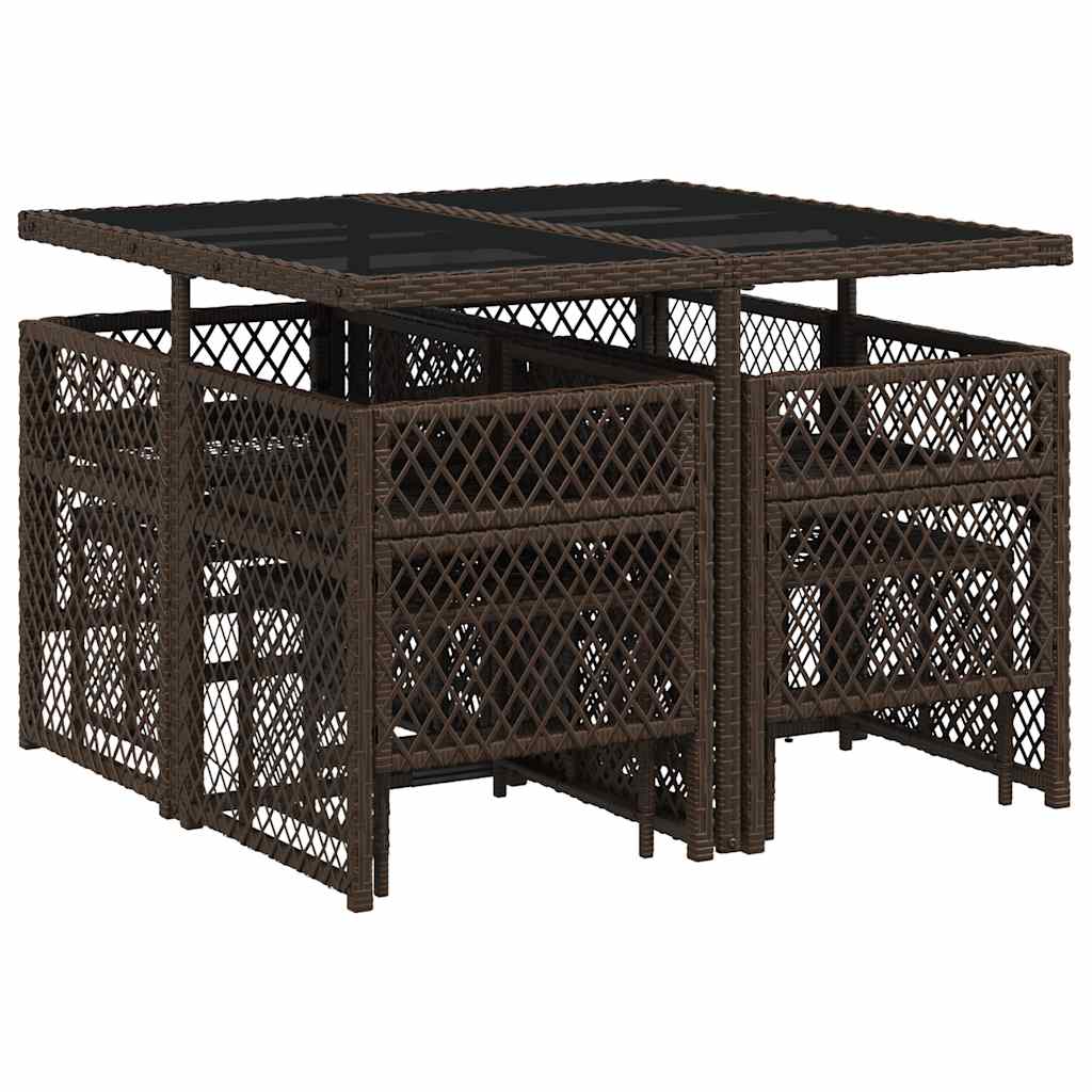 vidaXL 9 Piece Garden Dining Set with Cushions Brown Poly Rattan 6