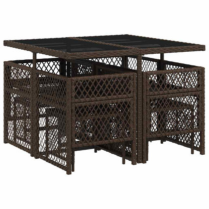 vidaXL 9 Piece Garden Dining Set with Cushions Brown Poly Rattan 6