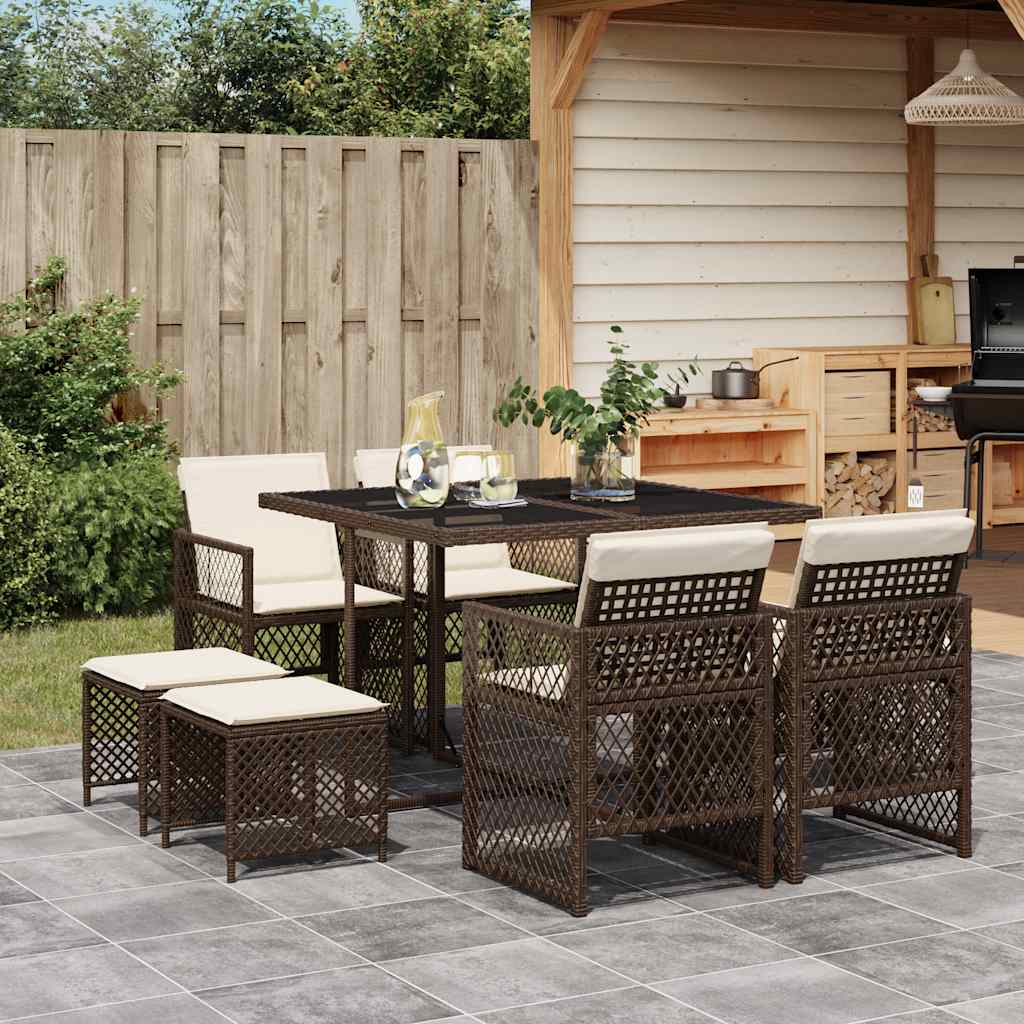 vidaXL 9 Piece Garden Dining Set with Cushions Brown Poly Rattan 1