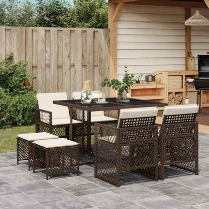 vidaXL 9 Piece Garden Dining Set with Cushions Brown Poly Rattan 1