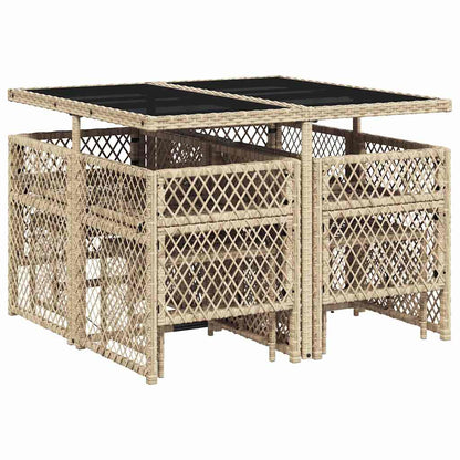 vidaXL 9 Piece Garden Dining Set with Cushions Beige Poly Rattan 6