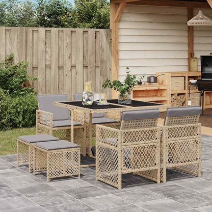 vidaXL 9 Piece Garden Dining Set with Cushions Beige Poly Rattan 1