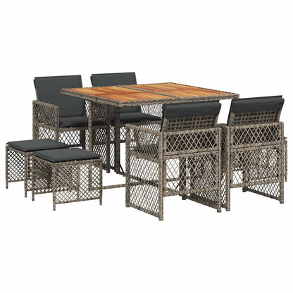 vidaXL 9 Piece Garden Dining Set with Cushions Grey Poly Rattan 2