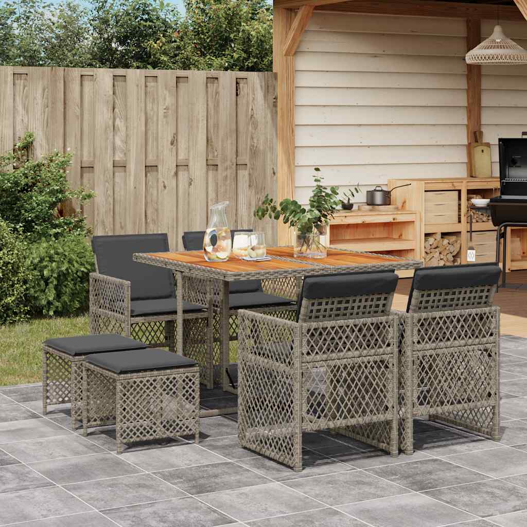 vidaXL 9 Piece Garden Dining Set with Cushions Grey Poly Rattan 1