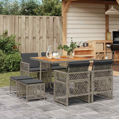 vidaXL 9 Piece Garden Dining Set with Cushions Grey Poly Rattan 1