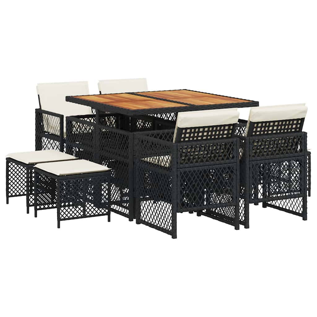 vidaXL 9 Piece Garden Dining Set with Cushions Black Poly Rattan 2