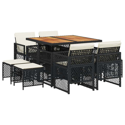 vidaXL 9 Piece Garden Dining Set with Cushions Black Poly Rattan 2