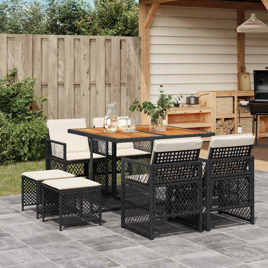 vidaXL 9 Piece Garden Dining Set with Cushions Black Poly Rattan 1