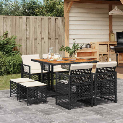 vidaXL 9 Piece Garden Dining Set with Cushions Black Poly Rattan 1