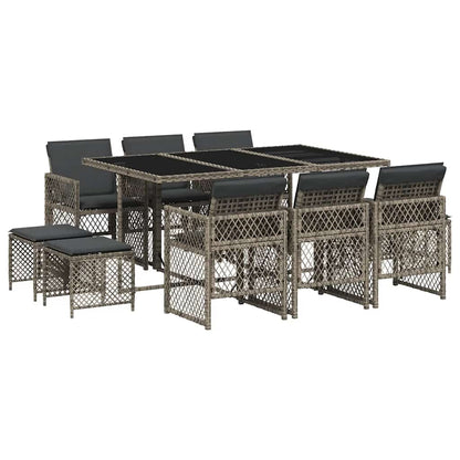 vidaXL 11 Piece Garden Dining Set with Cushions Grey Poly Rattan 2
