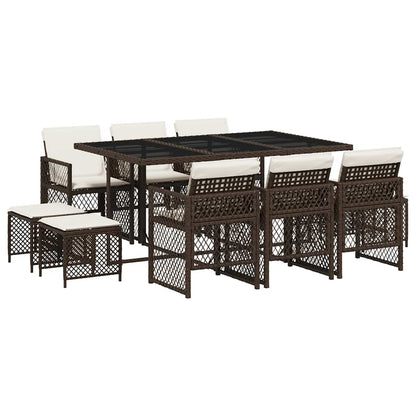 vidaXL 11 Piece Garden Dining Set with Cushions Brown Poly Rattan 2