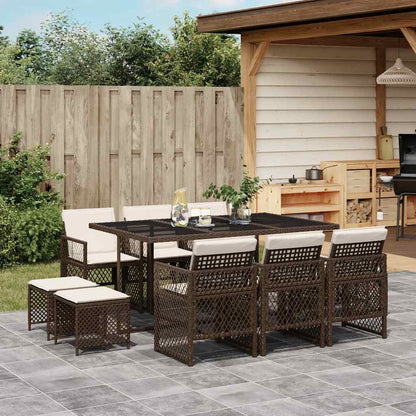 vidaXL 11 Piece Garden Dining Set with Cushions Brown Poly Rattan 1