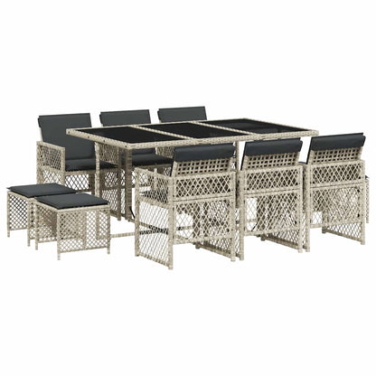 vidaXL 11 Piece Garden Dining Set with Cushions Light Grey Poly Rattan 2