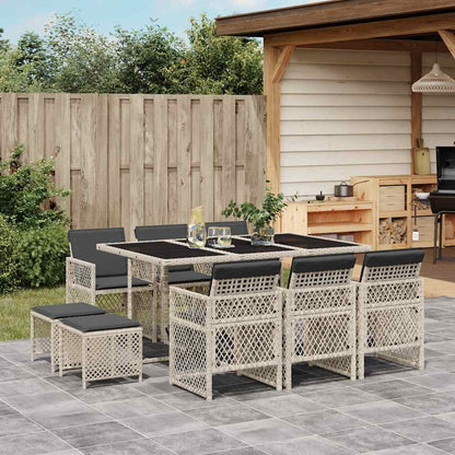 vidaXL 11 Piece Garden Dining Set with Cushions Light Grey Poly Rattan 1
