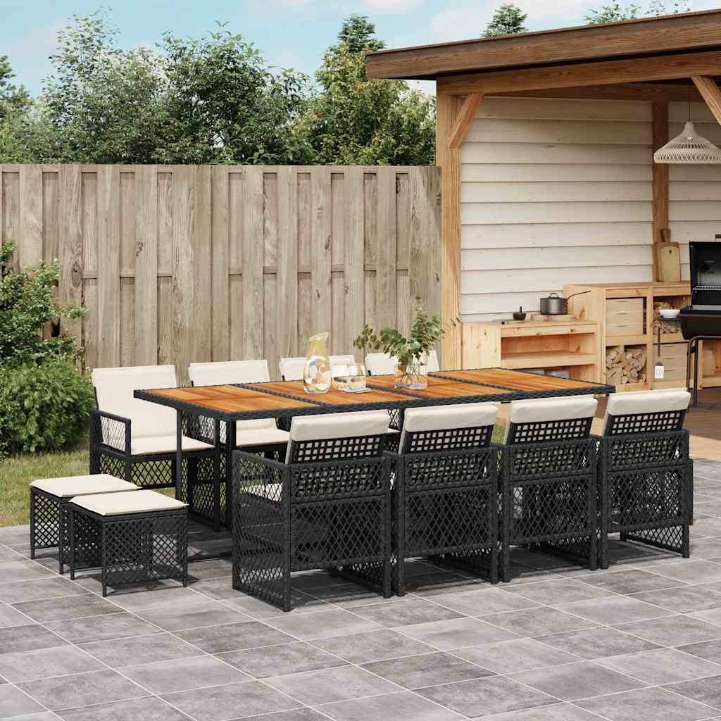 vidaXL 9 Piece Garden Dining Set with Cushions Poly Rattan Wood