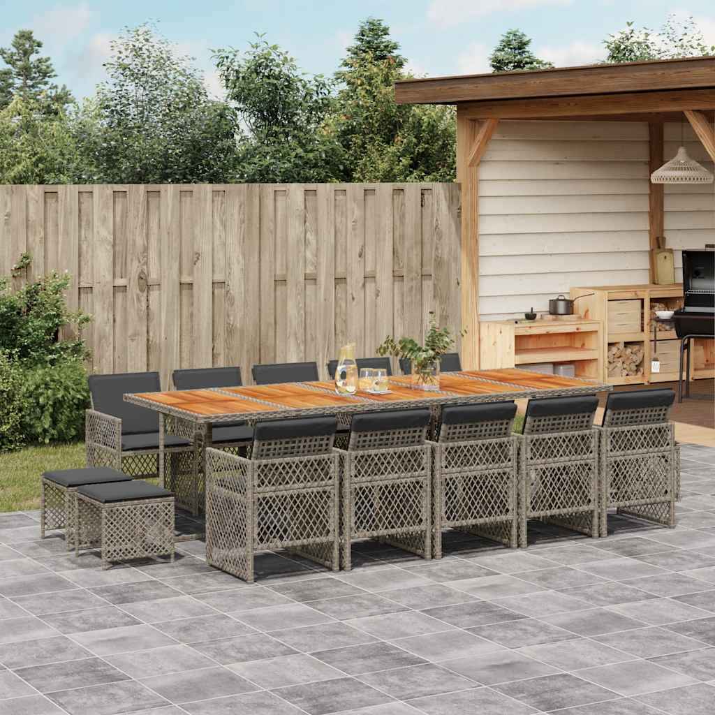 vidaXL 9 Piece Garden Dining Set with Cushions Poly Rattan Wood