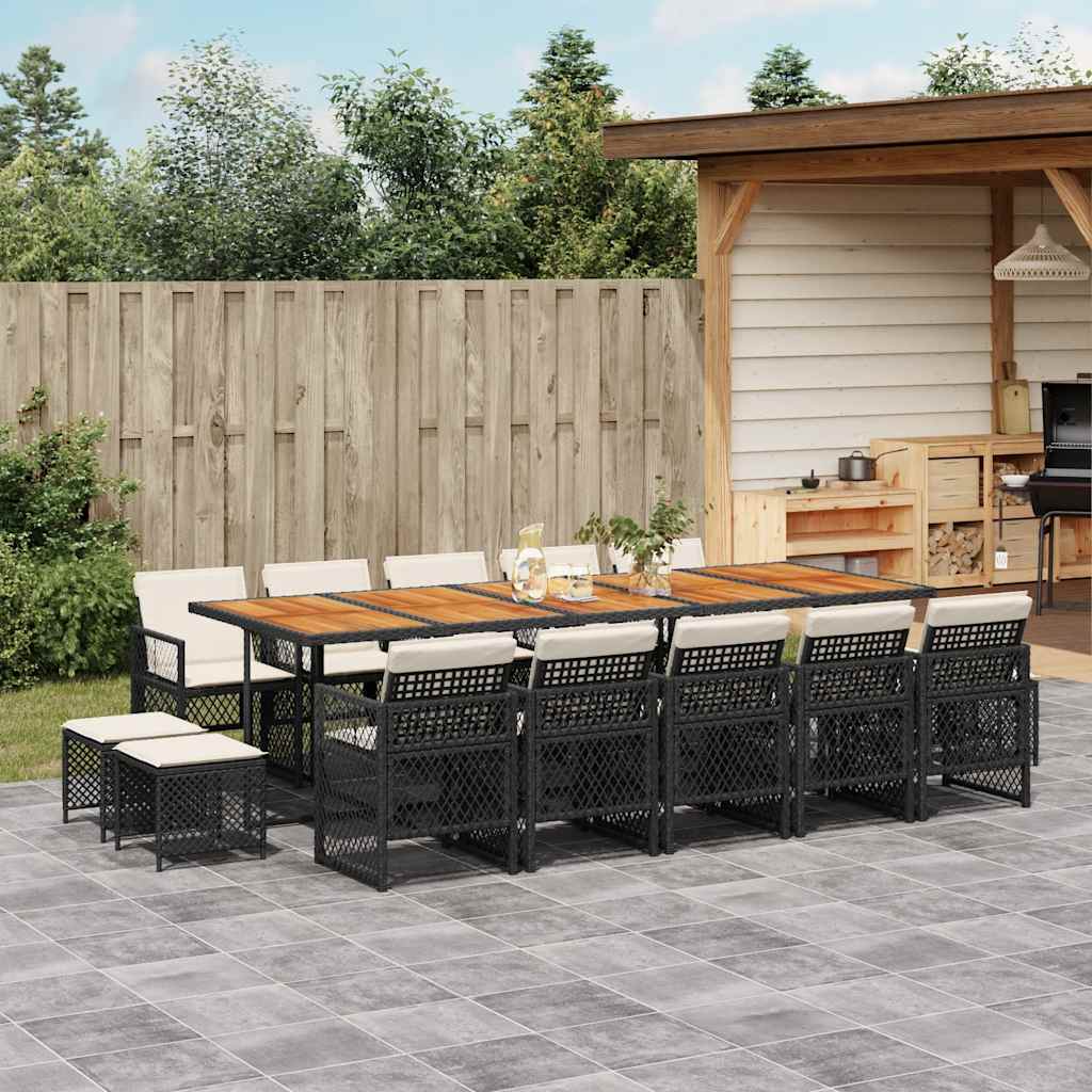 vidaXL 9 Piece Garden Dining Set with Cushions Poly Rattan Wood