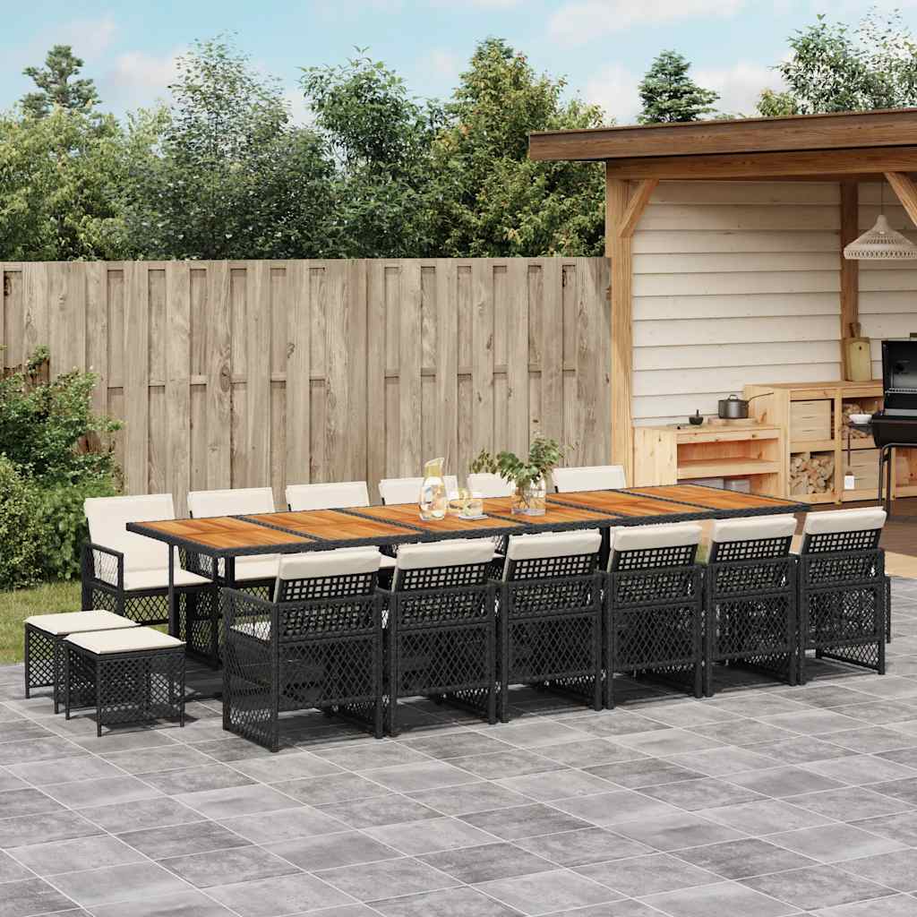 vidaXL 9 Piece Garden Dining Set with Cushions Poly Rattan Wood