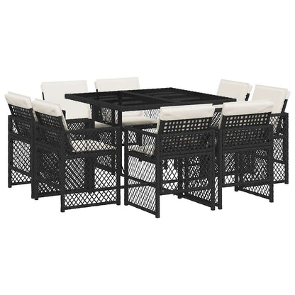 vidaXL 9 Piece Garden Dining Set with Cushions Black Poly Rattan 2