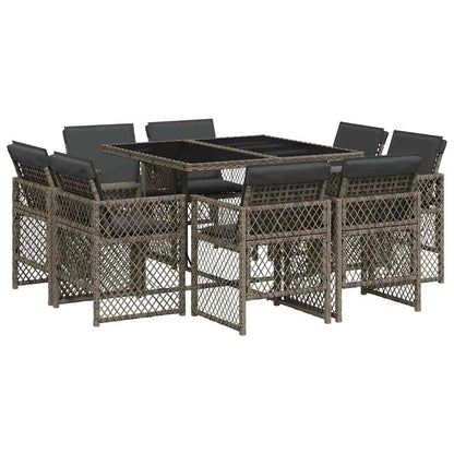 vidaXL 9 Piece Garden Dining Set with Cushions Grey Poly Rattan 2