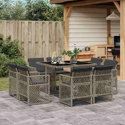 vidaXL 9 Piece Garden Dining Set with Cushions Grey Poly Rattan 1
