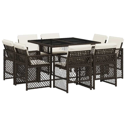 vidaXL 9 Piece Garden Dining Set with Cushions Brown Poly Rattan 2