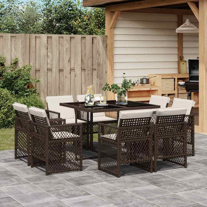 vidaXL 9 Piece Garden Dining Set with Cushions Brown Poly Rattan 1