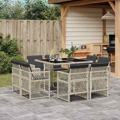 vidaXL 9 Piece Garden Dining Set with Cushions Light Grey Poly Rattan 1