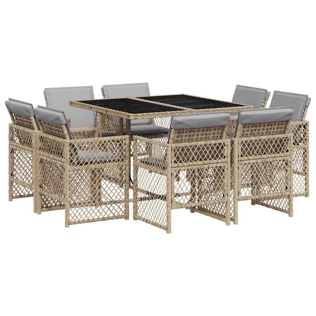 vidaXL 9 Piece Garden Dining Set with Cushions Mix Beige Poly Rattan 2