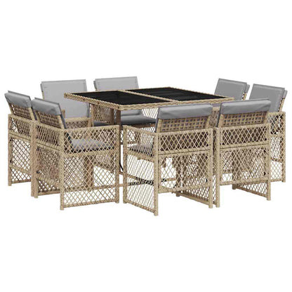 vidaXL 9 Piece Garden Dining Set with Cushions Mix Beige Poly Rattan 2