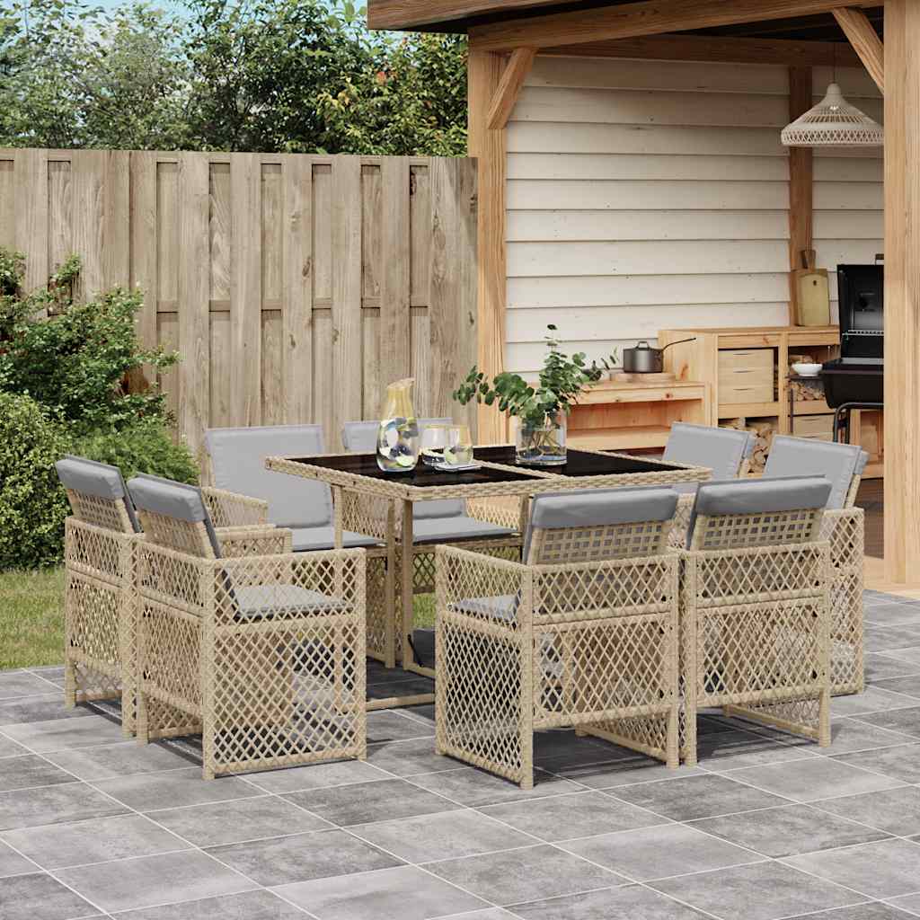 vidaXL 9 Piece Garden Dining Set with Cushions Mix Beige Poly Rattan 1