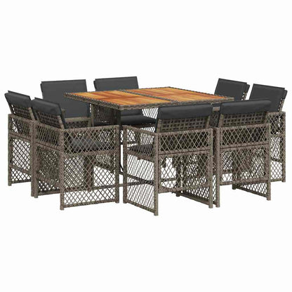 9 Piece Garden Dining Set with Cushions Poly Rattan Wood Grey 8