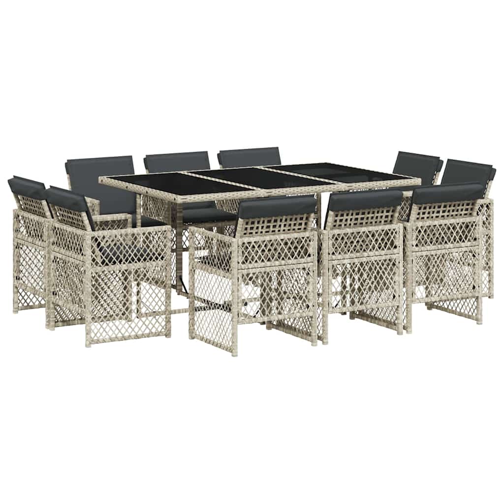 vidaXL 11 Piece Garden Dining Set with Cushions Light Grey Poly Rattan 2