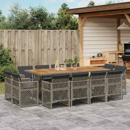 9 Piece Garden Dining Set with Cushions Poly Rattan Wood Grey 12