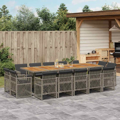 9 Piece Garden Dining Set with Cushions Poly Rattan Wood Grey 14