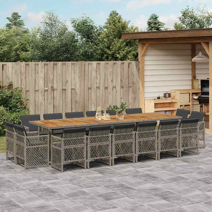 9 Piece Garden Dining Set with Cushions Poly Rattan Wood Grey 16