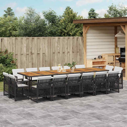 9 Piece Garden Dining Set with Cushions Poly Rattan Wood Black and cream 16
