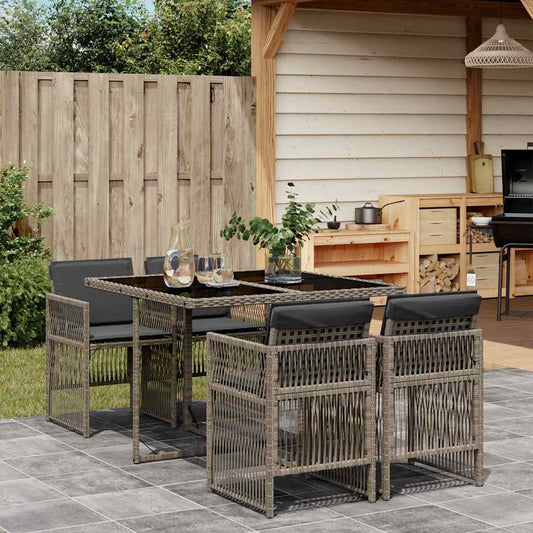 5 Piece Garden Dining Set with Cushions Poly Rattan Glass 4 Grey