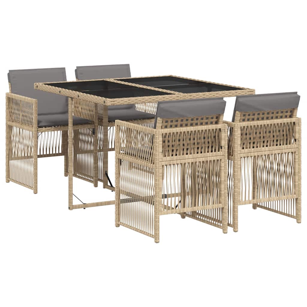 vidaXL 5 Piece Garden Dining Set with Cushions Mix Beige Poly Rattan 2