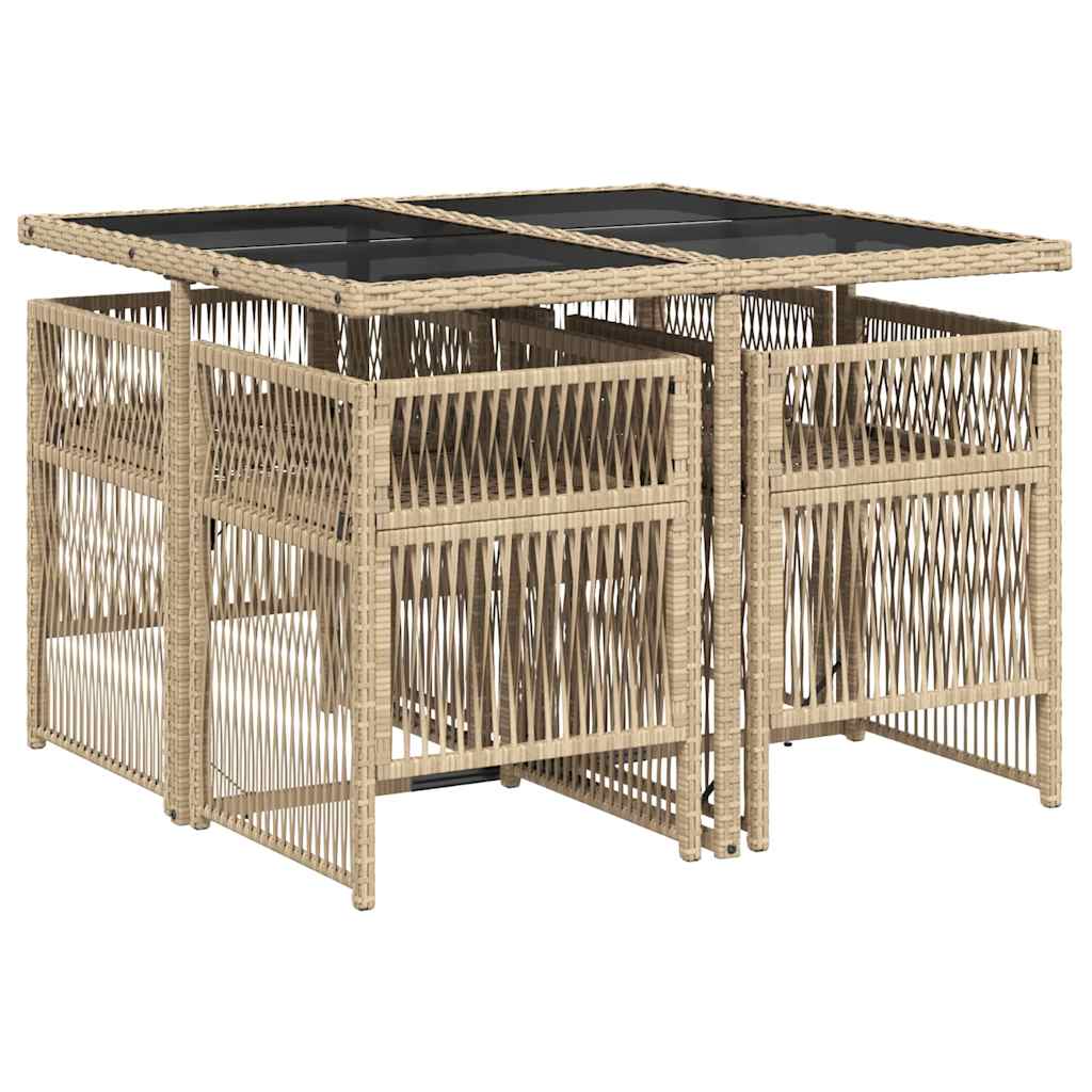 vidaXL 5 Piece Garden Dining Set with Cushions Mix Beige Poly Rattan 3