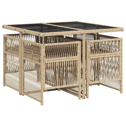 vidaXL 5 Piece Garden Dining Set with Cushions Mix Beige Poly Rattan 3