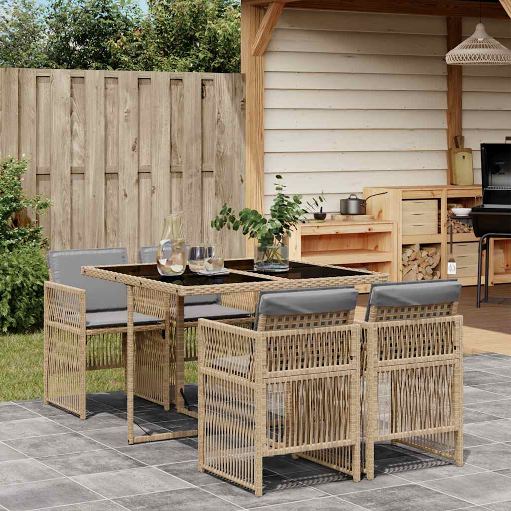 vidaXL 5 Piece Garden Dining Set with Cushions Mix Beige Poly Rattan 1