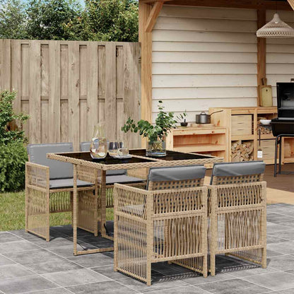 vidaXL 5 Piece Garden Dining Set with Cushions Mix Beige Poly Rattan 1