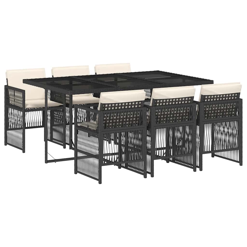 vidaXL 7 Piece Garden Dining Set with Cushions Black Poly Rattan 2