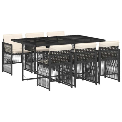 vidaXL 7 Piece Garden Dining Set with Cushions Black Poly Rattan 2