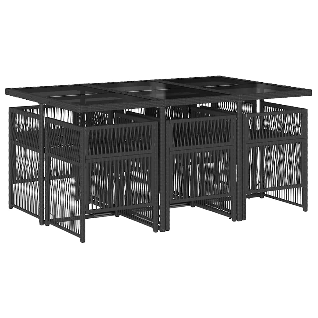 vidaXL 7 Piece Garden Dining Set with Cushions Black Poly Rattan 5