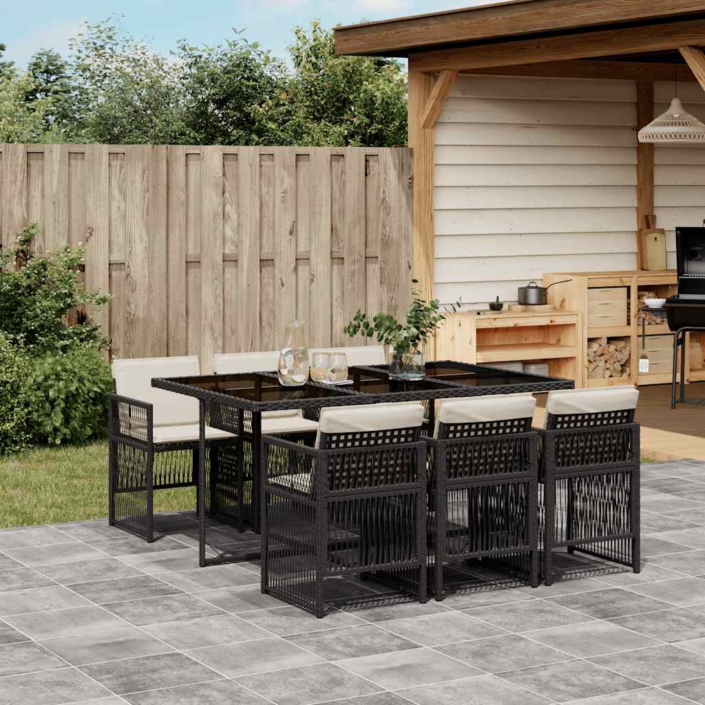 vidaXL 7 Piece Garden Dining Set with Cushions Black Poly Rattan 1