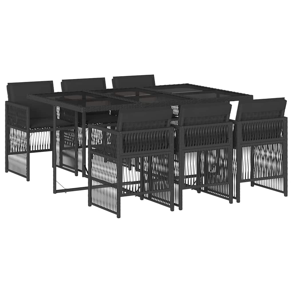 vidaXL 7 Piece Garden Dining Set with Cushions Black Poly Rattan 2