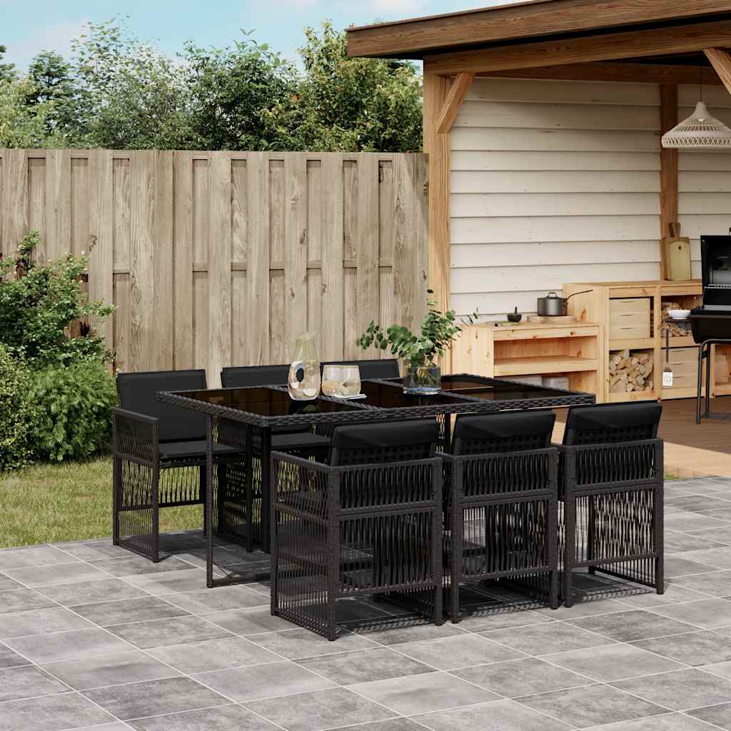 vidaXL 7 Piece Garden Dining Set with Cushions Black Poly Rattan 1