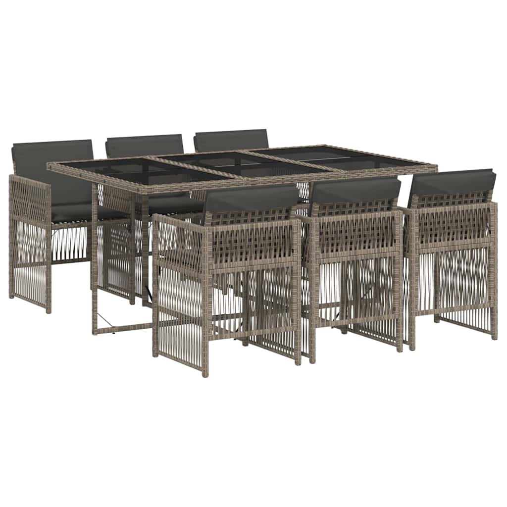 vidaXL 7 Piece Garden Dining Set with Cushions Grey Poly Rattan 2